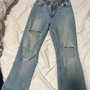Abercrombie & Fitch Light Blue Distressed Straight Leg Jeans